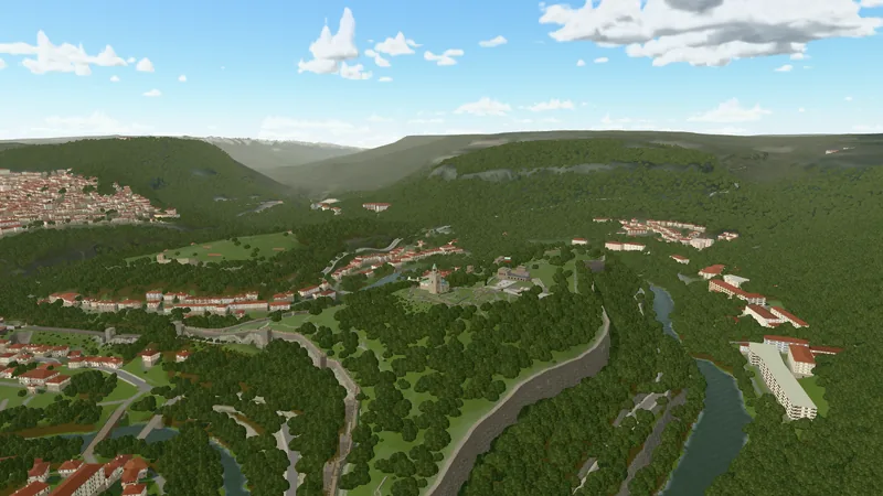 The hill and the river bend in spring green